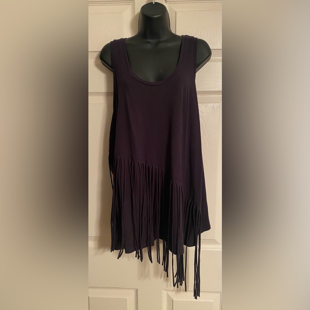 Black long tank top with fringe